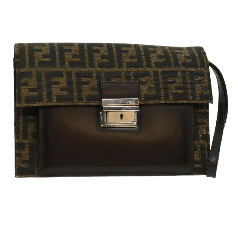 FENDI Zucca Canvas Clutch Bag Brown  yk5039