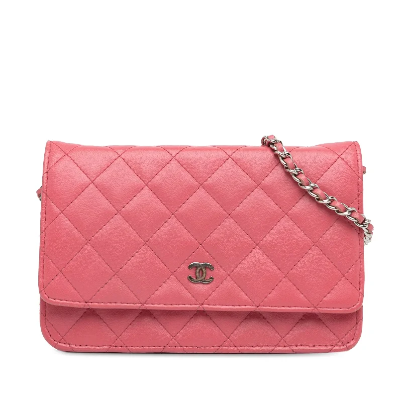 Pink Chanel Classic Lambskin Wallet on Chain Crossbody Bag