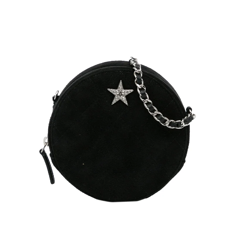 Black Chanel Suede Cocostellar Round Clutch on Chain Crossbody Bag