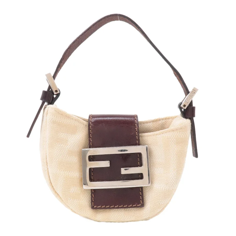 Fendi Zucca Croissant Canvas Leather Mini Bag Pouch 26673 Beige