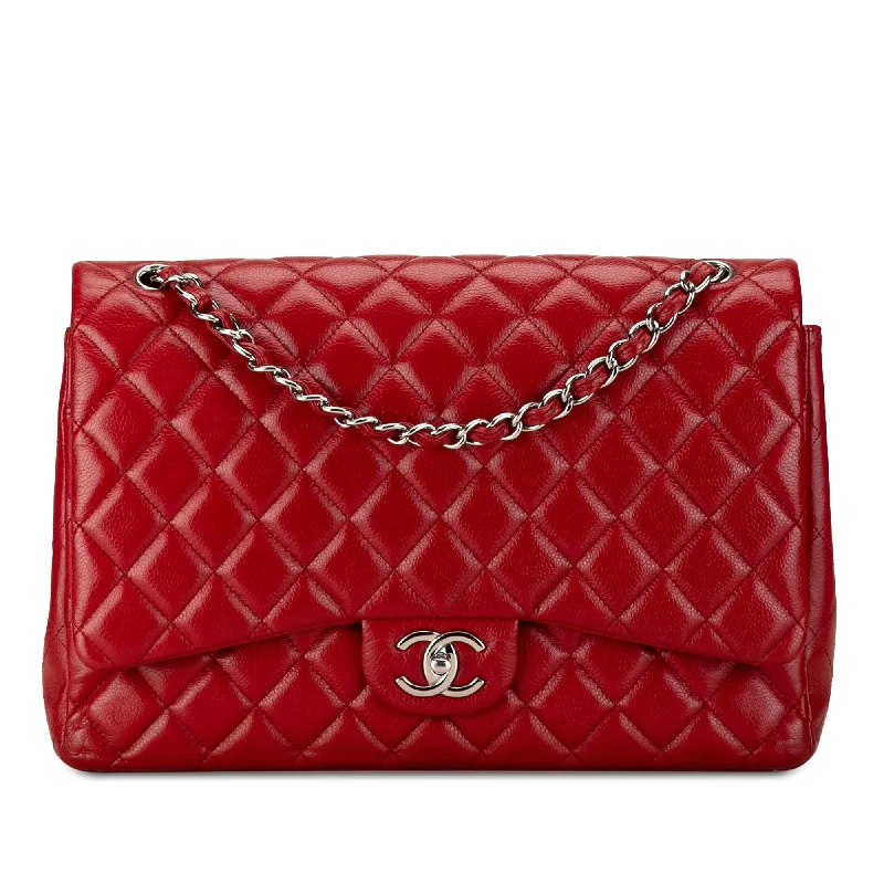 Red Chanel Maxi Classic Caviar Double Flap Shoulder Bag