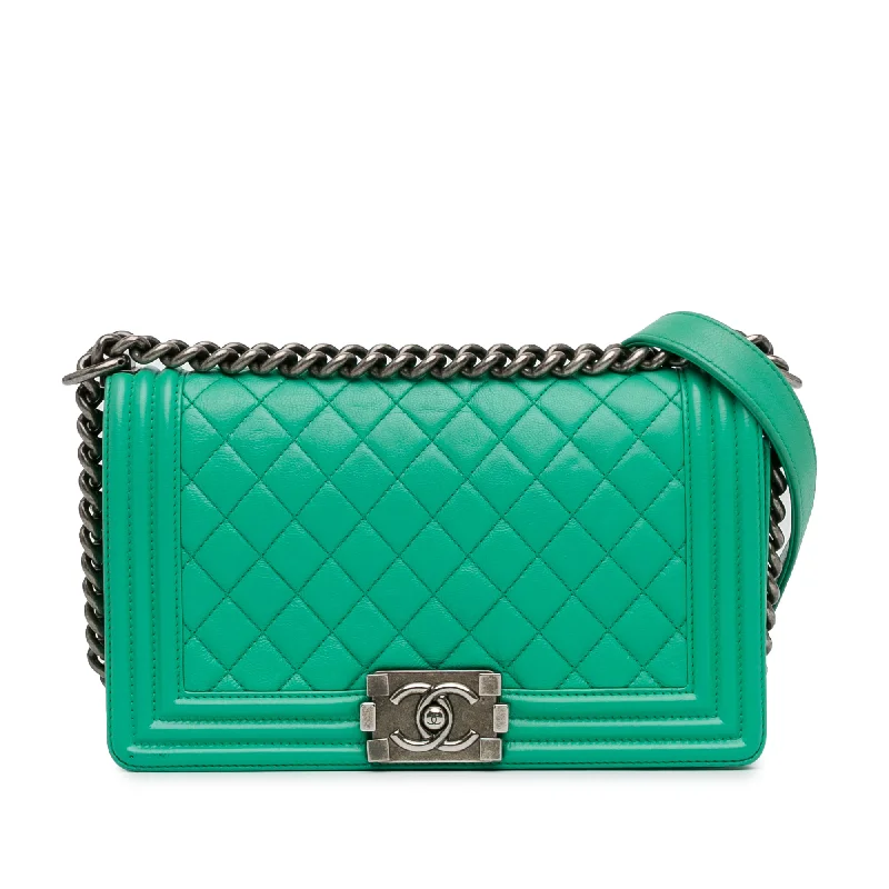 Green Chanel Medium Calfskin Boy Flap Crossbody Bag