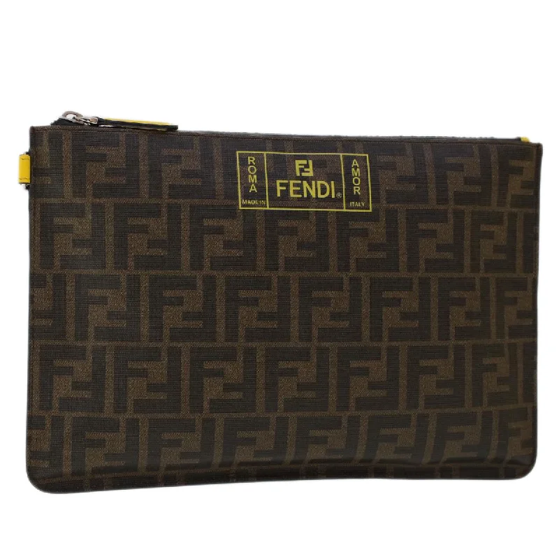 FENDI Zucca Canvas Clutch Bag PVC Leather Brown Black yellow  yk7868