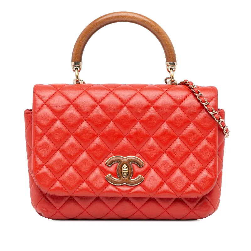 Red Chanel Quilted Lambskin Knock on Wood Satchel