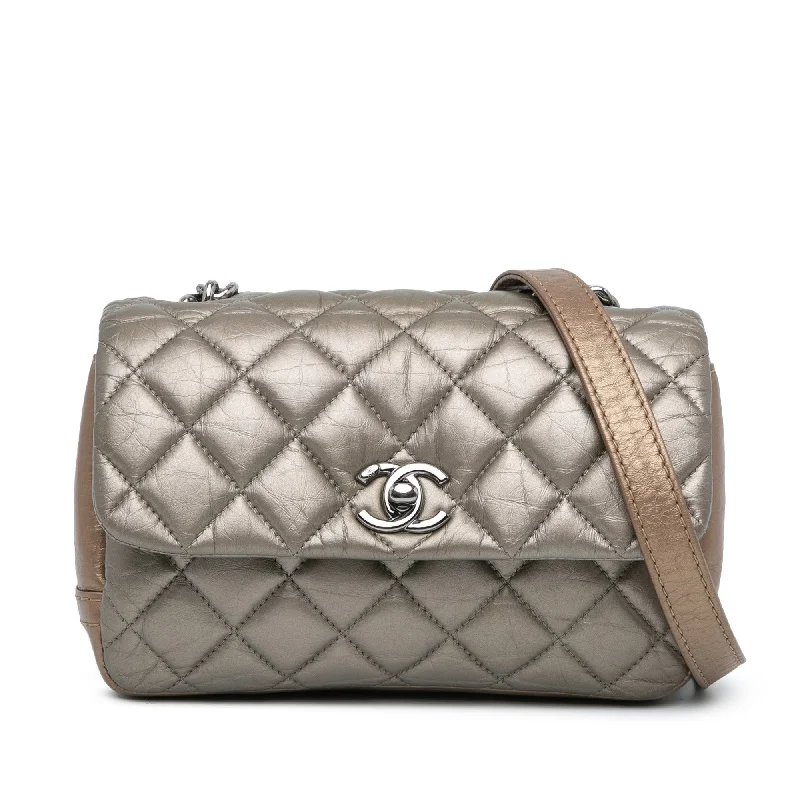 Silver Chanel Mini Quilted Metallic Calfskin Lady Pearly Flap Crossbody Bag