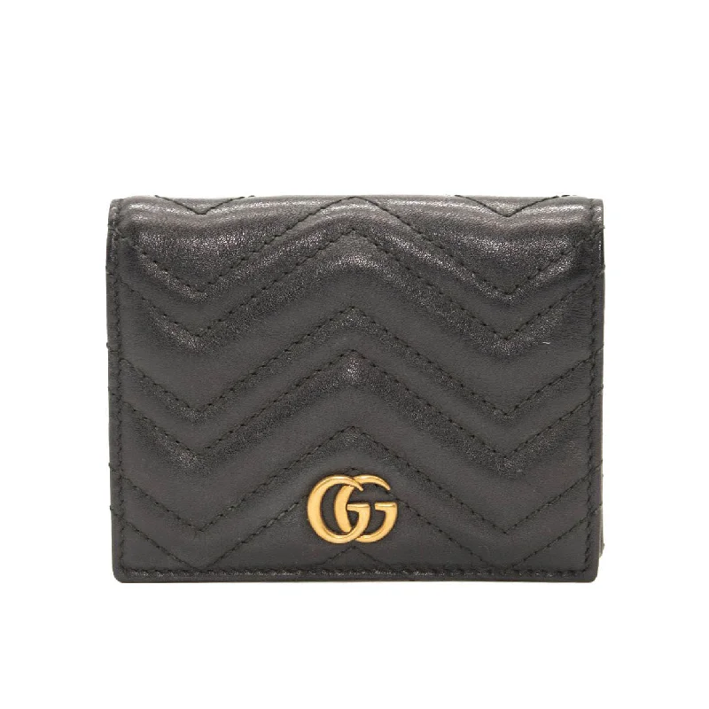 Gucci Calfskin Matelasse GG Marmont Card Case Wallet Black