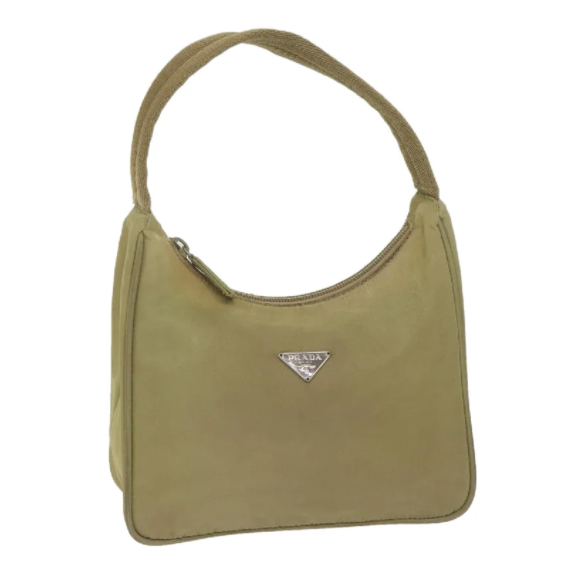 PRADA Hand Bag Nylon Beige Auth bs10991