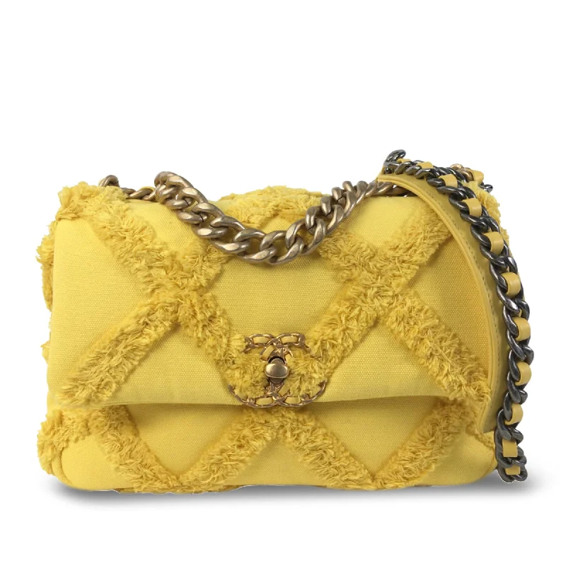 Yellow Chanel Medium 19 Canvas Flap Satchel