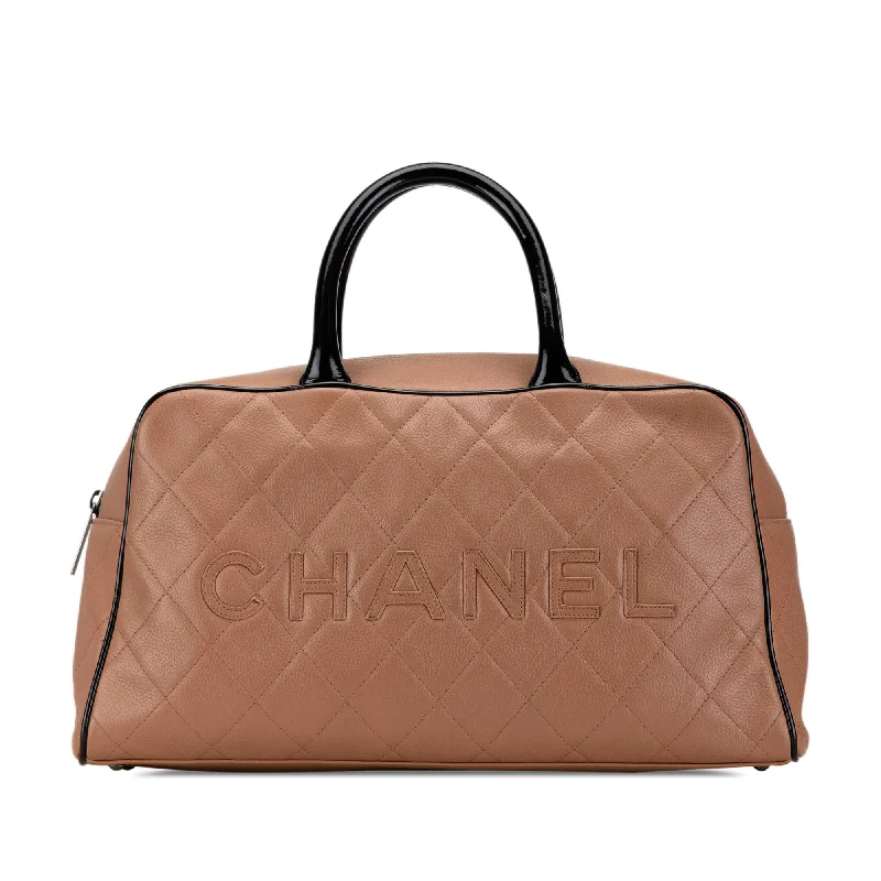 Brown Chanel Large Quilted Grained Calfskin Bowler Handbag