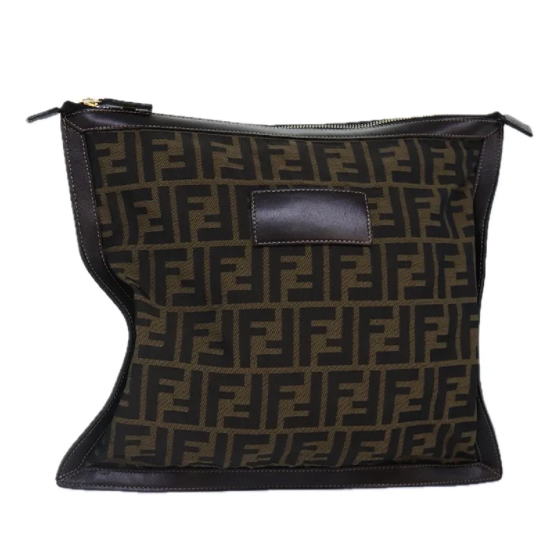 FENDI Zucca Canvas Clutch Bag Brown Black gold  85411