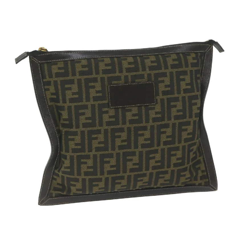 FENDI Zucca Canvas Clutch Bag Black Brown  60048