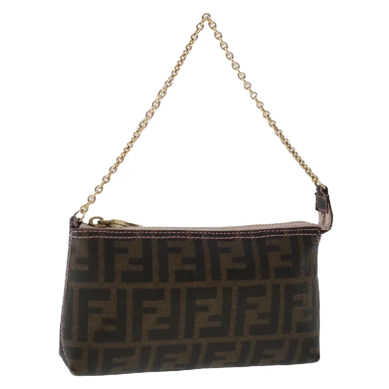 FENDI Zucca Canvas Chain Accessory Pouch Black Brown  yk7984