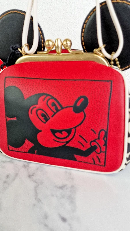 Coach 1941 Disney x Keith Haring Mickey Mouse Ears Kisslock Bag - Retro Mickey Mouse Coach Signature in Red, White & Black Leather - Handbag Crossbody - Coach 7416