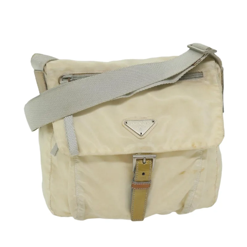 PRADA Shoulder Bag Nylon White Auth bs10683