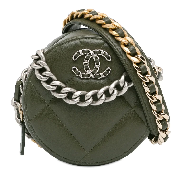 Green Chanel Lambskin 19 Round Clutch with Chain Satchel