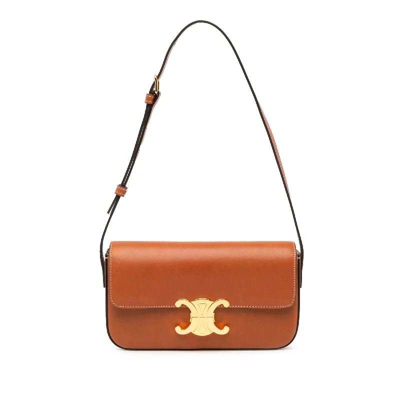 Brown Celine Leather Triomphe Claude Shoulder Bag