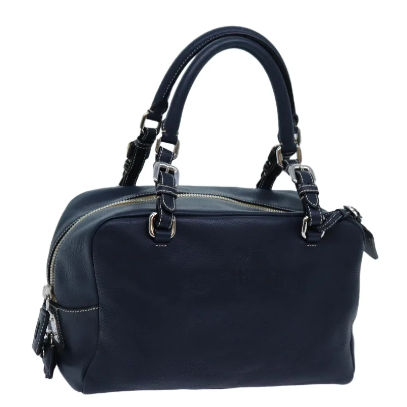 PRADA Hand Bag Leather Navy Auth am6063