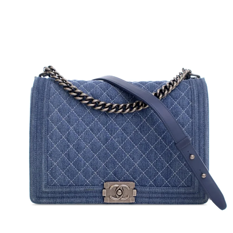 Blue Chanel XL Quilted Denim Boy Flap Crossbody Bag