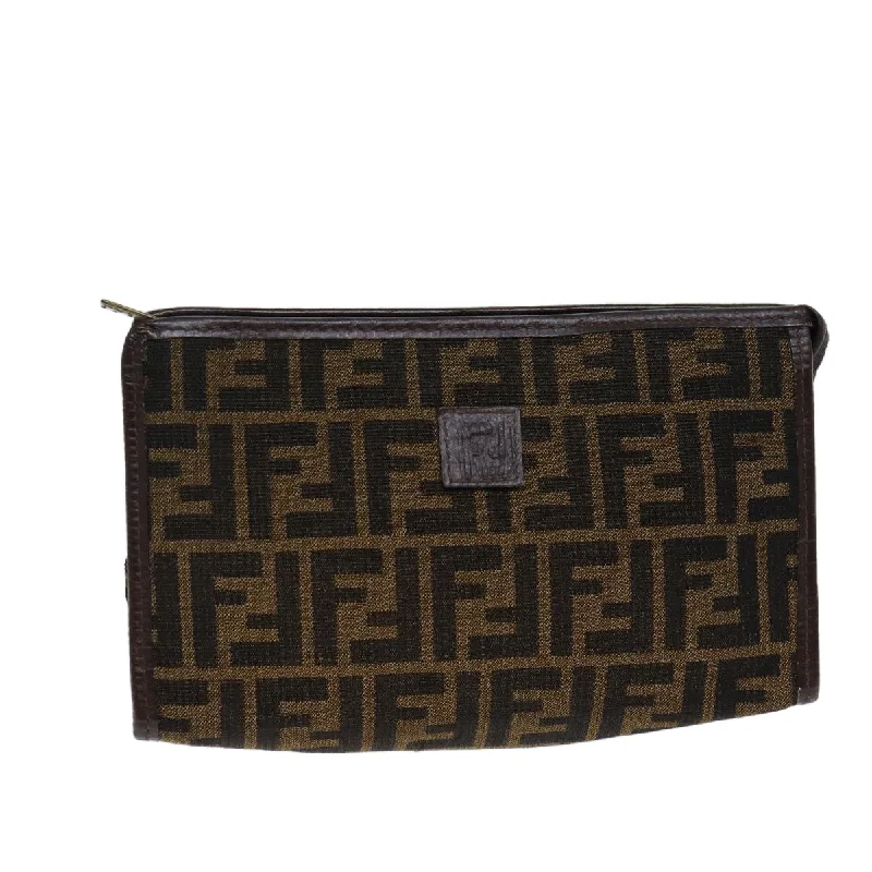 FENDI Zucca Canvas Clutch Bag Brown Black  72651