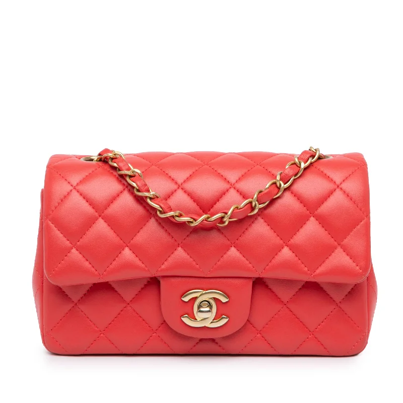 Red Chanel Mini Rectangular Classic Lambskin Single Flap Crossbody Bag