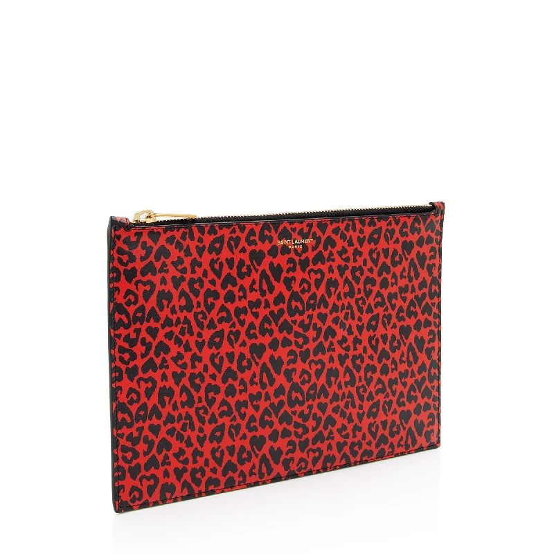 Saint Laurent Calfskin Leopard Zip Pouch fYfCwF