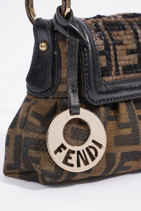 Fendi Mini Chef Sequin Flap Brown FF Canvas