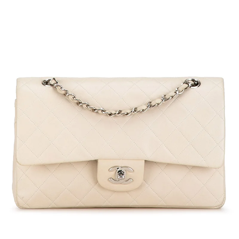 White Chanel Medium Classic Lambskin Double Flap Shoulder Bag