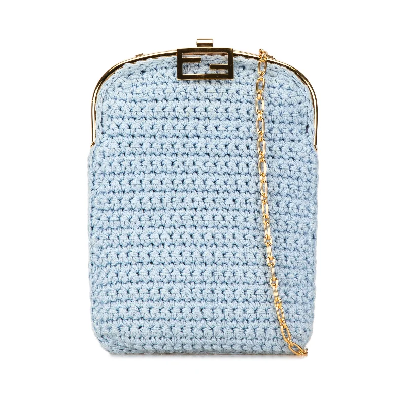 Blue Fendi Crochet Baguette Phone Bag