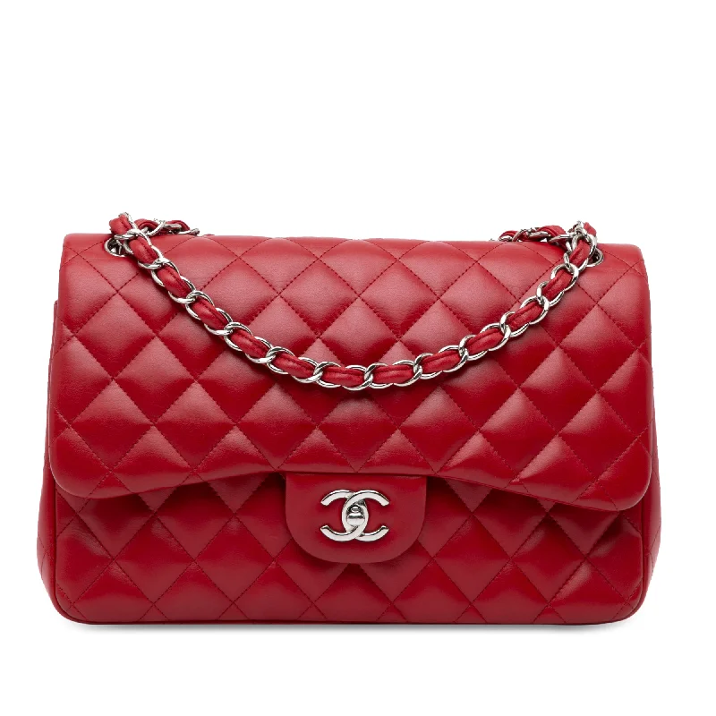 Red Chanel Jumbo Classic Lambskin Double Flap Shoulder Bag