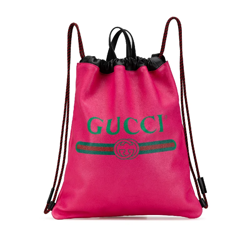 Pink Gucci Leather Logo Drawstring Backpack