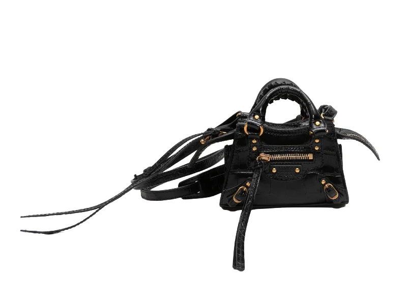 Black Balenciaga Embossed Croc Super Nano City Bag