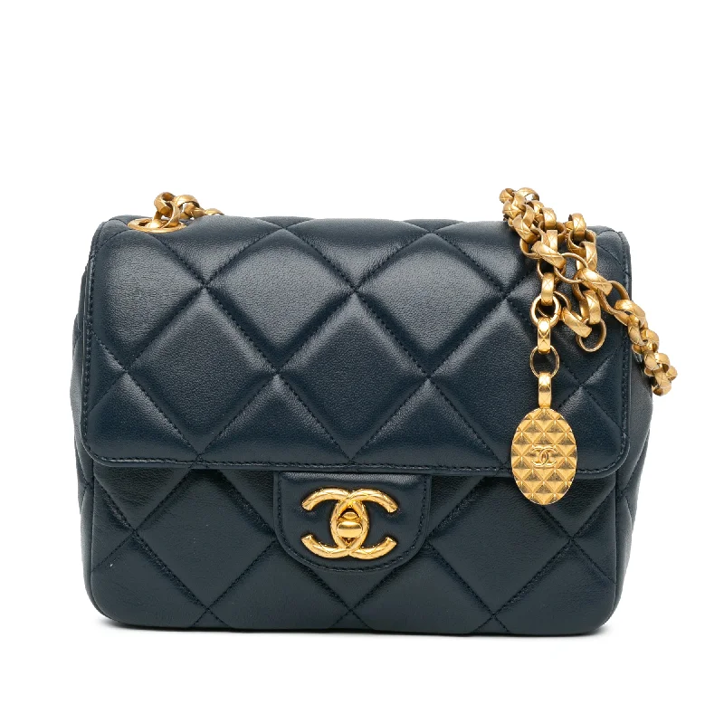 Blue Chanel Mini Square CC Quilted Lambskin Flap Crossbody Bag