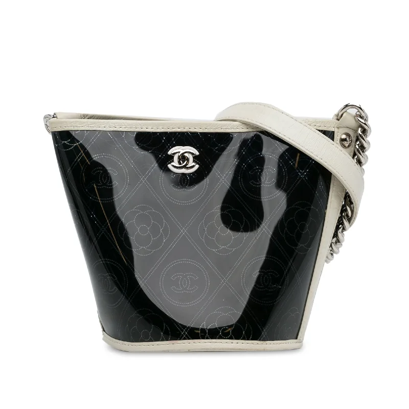 Black Chanel Crumpled Calfskin PVC Camellia Bucket