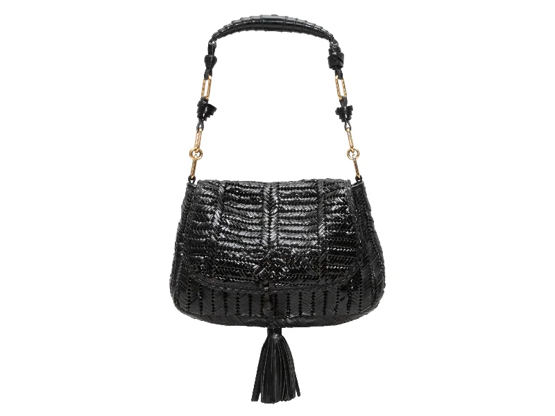 Black Anya Hindmarch Woven Patent Leather Shoulder Bag