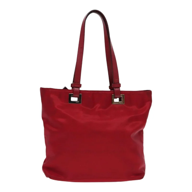 PRADA Hand Bag Nylon Red Silver  86563