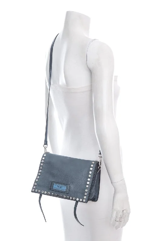 Prada Slate Blue Leather Studded Etiquette Crossbody Handbag