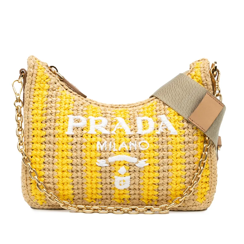 Brown Prada Raffia Effect Crochet Striped Re-Edition 2005 Satchel