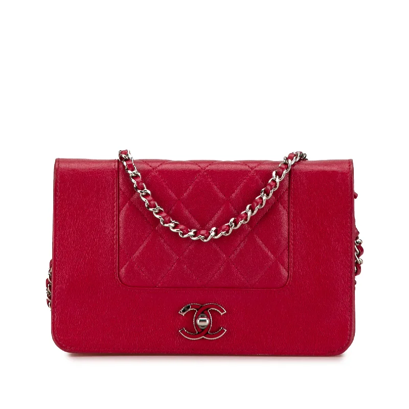 Red Chanel Quilted Lambskin Mademoiselle Vintage Wallet on Chain Crossbody Bag