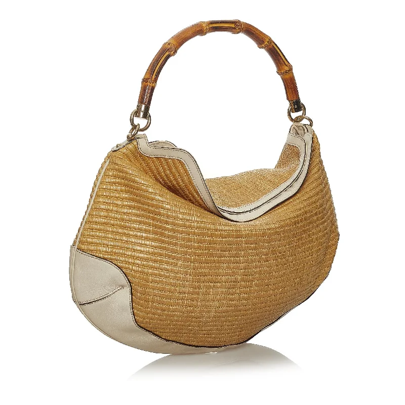 Gucci Bamboo Peggy Raffia Hobo Bag (33489)