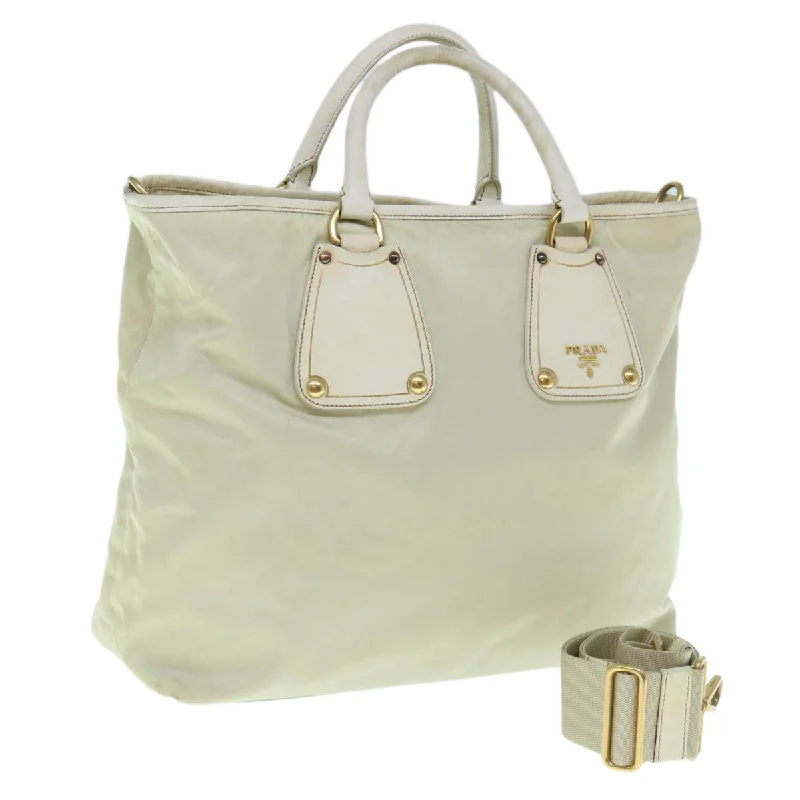 PRADA Hand Bag Nylon 2way Beige Auth yb469