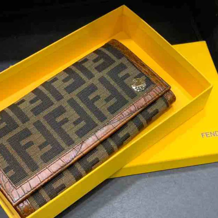 Fendi Zucca Continental Wallet, Brown Leather