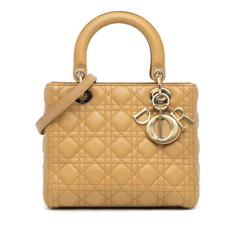 Yellow Dior Medium Lambskin Cannage Lady Dior Satchel