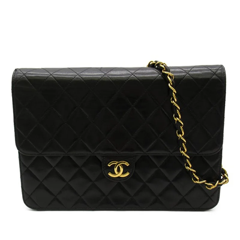 Black Chanel CC Quilted Lambskin Single Flap Crossbody Bag