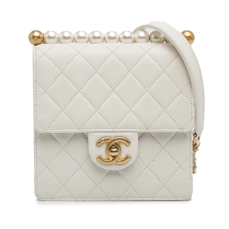 White Chanel Small Lambskin Chic Pearls Flap Crossbody Bag