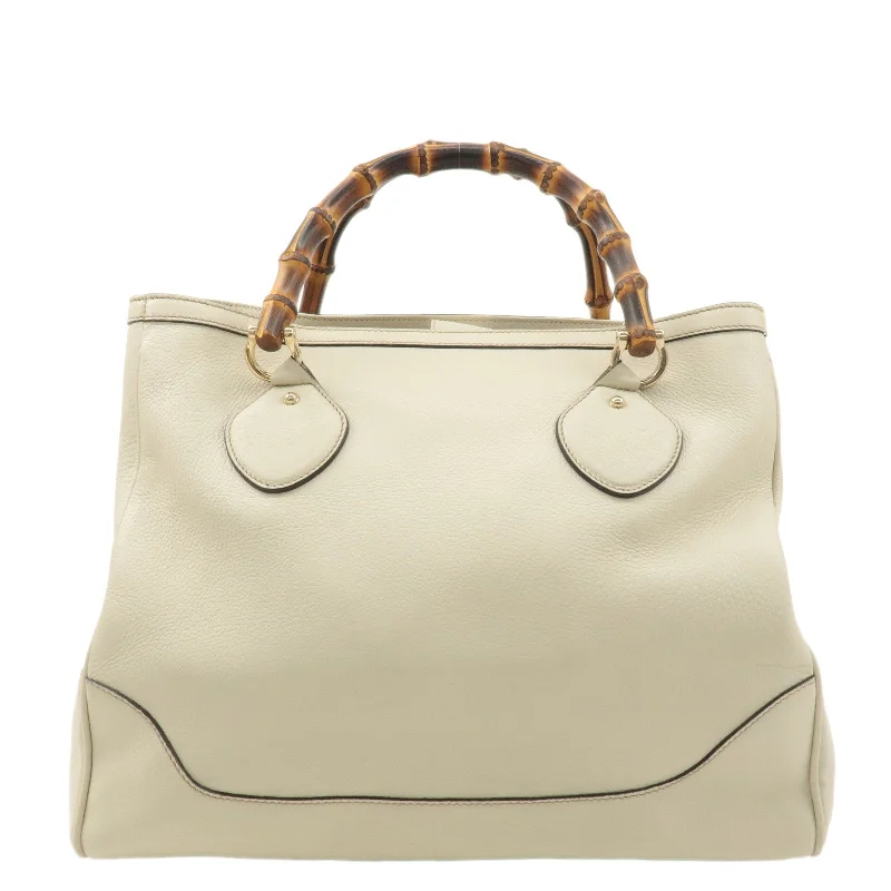 GUCCI Bamboo Leather Hand Bag Ivory 282317