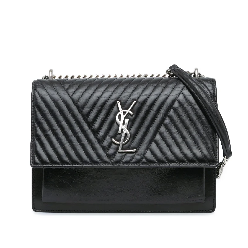 Black Saint Laurent Medium Quilted Calfskin Monogram Sunset Bag