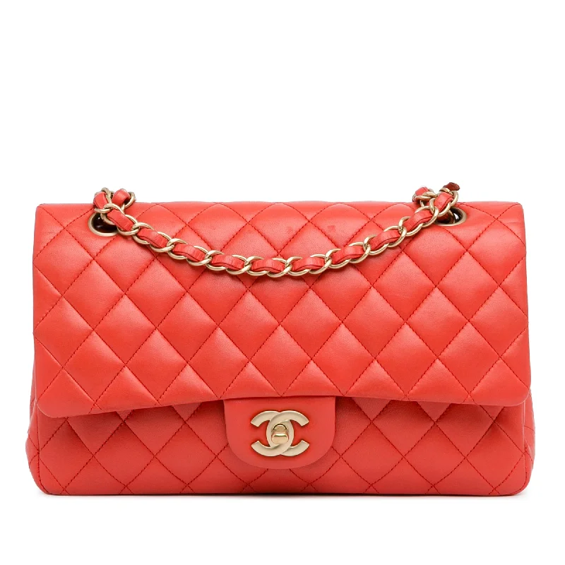 Red Chanel Medium Classic Lambskin Double Flap Shoulder Bag