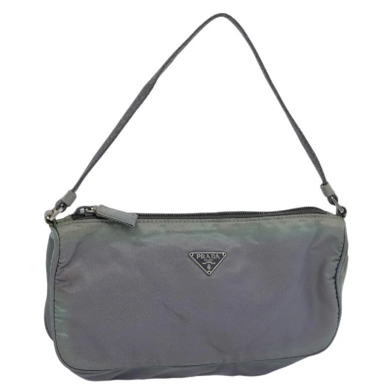 PRADA Accessory Pouch Nylon Gray Auth bs10940