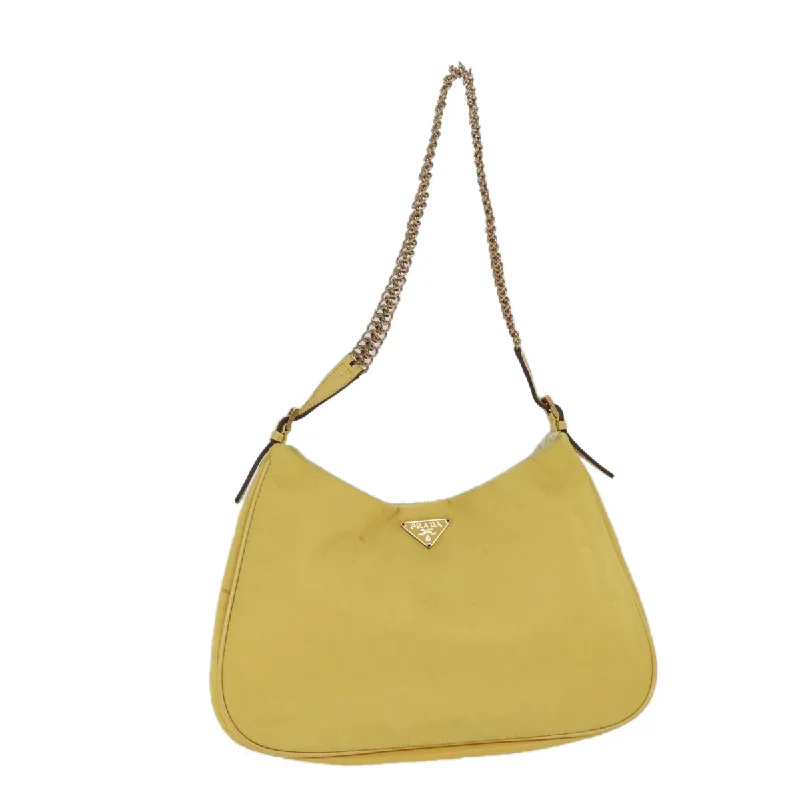 PRADA Chain Shoulder Bag Nylon Yellow Auth 72424