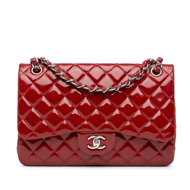 Red Chanel Jumbo Classic Patent Double Flap Shoulder Bag